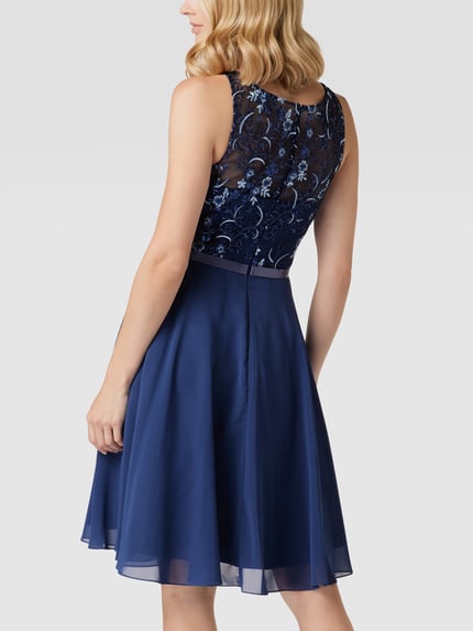 LUXUAR FASHION cocktailjurk met bloemenborduursel Marineblauw - 5