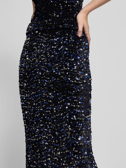 PIECES Figurbetonter Midi-Rock mit Pailletten Modell 'KAM' Black 3