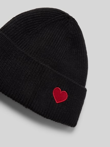 Kurt Beines Gebreide muts met motiefstitching, model 'Happy Heart' Zwart - 2
