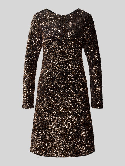 Produktfoto, Knielanges Kleid mit Pailletten von Christian Berg Woman Selection, schwarzer Material-Mix mit Stretch-Anteil, gerader Schnitt, glänzende Pailletten, Rundhalsausschnitt, lange Ärmel, Textur durch dichte Pailletten-Verzierung, knielang