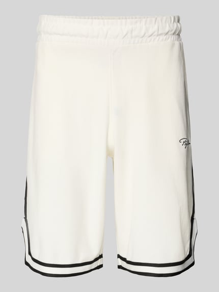 Produktfoto, Shorts mit Logo-Stitching Modell 'Signar' von Pegador in Weiß mit schwarzen Kontraststreifen und elastischem Bund, reine Baumwolle