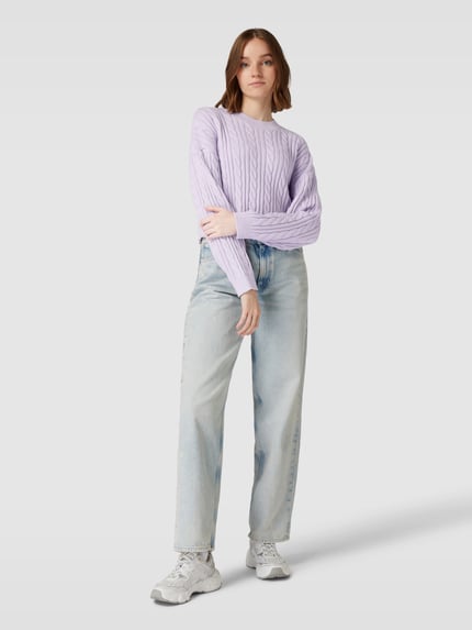 Tom Tailor Denim Sweter krótki z dzianiny ze ściegiem warkoczowym Lawendowy 1