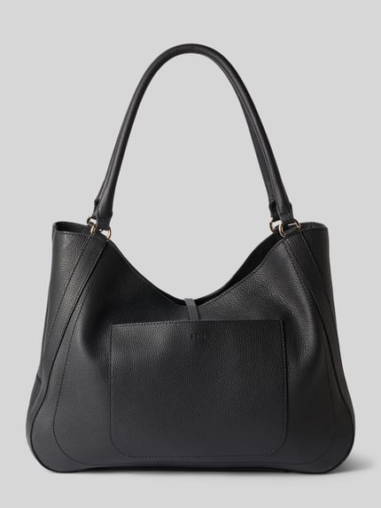 Productfoto, zwarte Henkeltasche aus echt rundleer model 'REAH MEDIUM TOTE' van BOSS, dames handtas, gestructureerd leder, voorvak