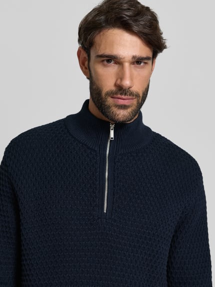 MCNEAL Regular Fit Troyer mit gerippten Abschlüssen Dunkelblau 3