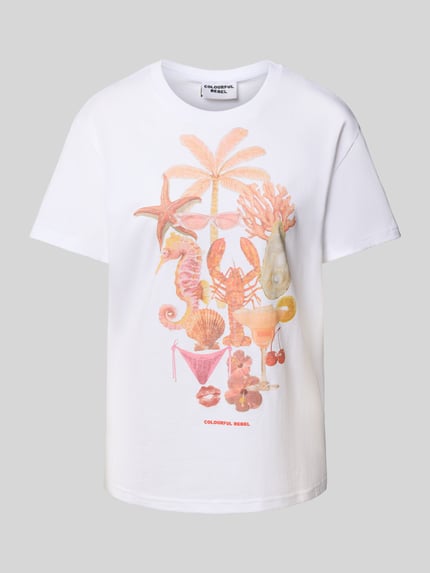 Colourful Rebel Loose fit T-shirt met motiefprint, model 'Beach Items' Wit - 2