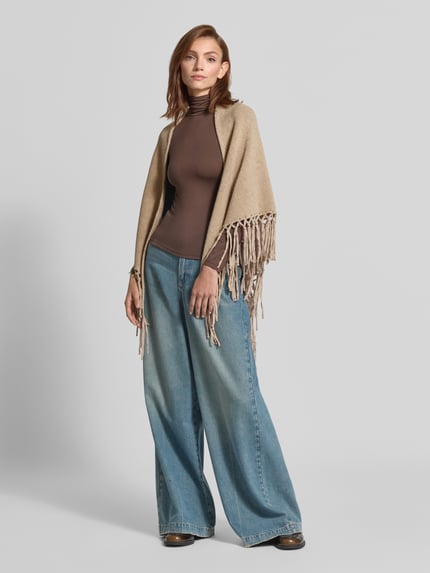 Weekend Max Mara Poncho aus reiner Schurwolle mit Fransen Modell 'TORNADO' Sand 1