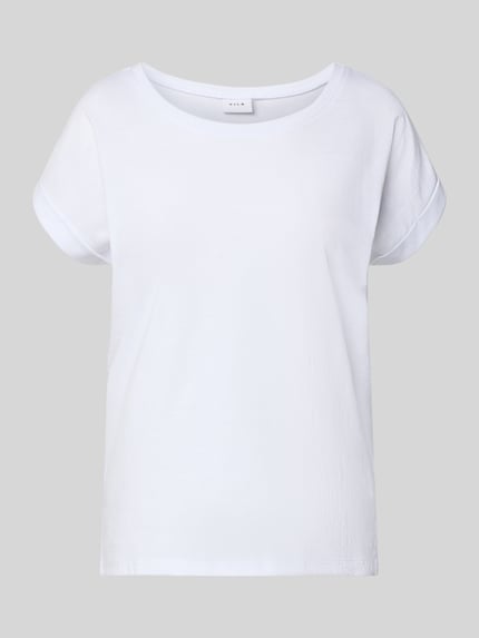 Produktfoto, T-Shirt mit Rundhalsausschnitt Modell 'DREAMERS' von Vila aus Baumwoll-Mix in Weiß, lockere Passform, Rückenlänge 66 cm bei Größe S.