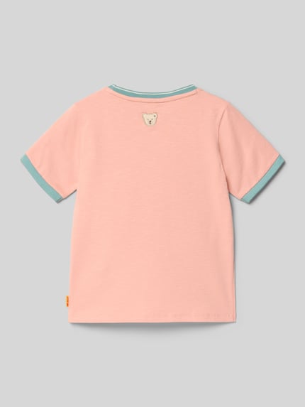 Produktfoto, Regular Fit T-shirt met motiefprint van Steiff voor kinderen, mix van katoen en elastaan, ronde hals, elastische mouwboord, ruglengte 44 cm bij maat 116, lichtroze met blauwe details