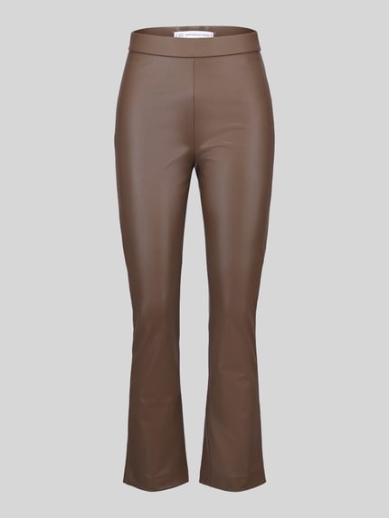 Raffaello Rossi Wide leg kunstleren broek van viscosemix model 'MACY' Taupe - 2