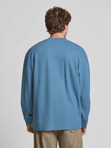 HUGO Blue Sweter z dzianiny o luźnym kroju z mieszanka bawełny model 'NUWOLO' Jeansowy niebieski 5