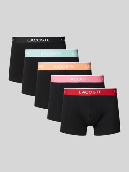 Produktfoto, Trunk aus Baumwoll-Mix im 5er-Pack von Lacoste, verschiedene Bundfarben auf schwarzem Stoff, Herren Pant & Trunk von Lacoste