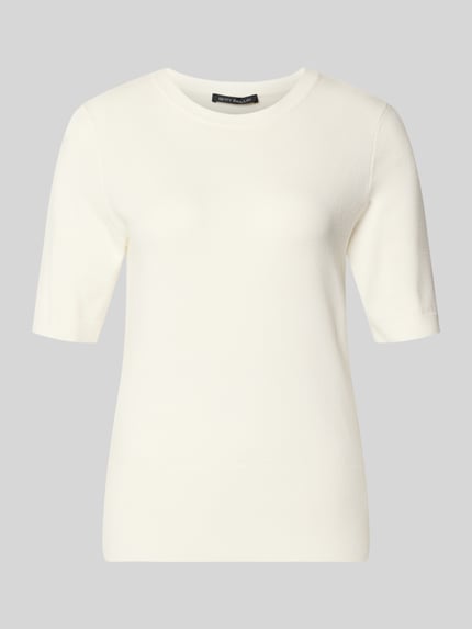 Produktfoto, Strickshirt aus Viskose-Mix mit Rundhalsausschnitt von Betty Barclay, mieszanka wiskozy, krój regular fit, okrągły dekolt, rękaw o dł. 1/2, długość tyłu w rozmiarze 36: 58 cm, długość rękawów w rozmiarze 36: 28 cm, kolor jednolity kremowy, gładka tekstura