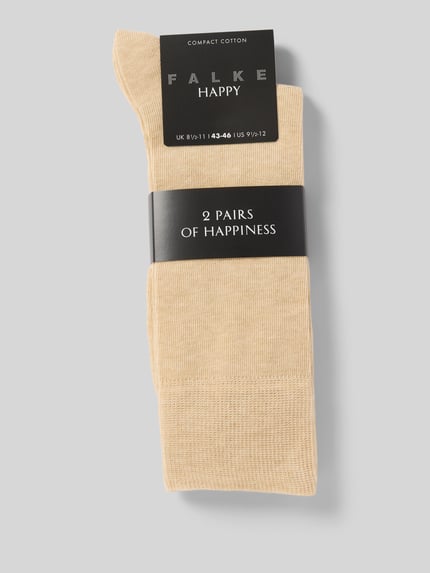 Produktfoto, Socken im 2er-Pack von FALKE in Beige, Baumwollmischung, Modell Happy, breiter Komfortbund, verstärkte Ferse und Spitze.
