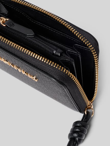 Produktfoto, Portemonnaie mit Logo-Detail Modell 'SAPHIRA' von Valentino Bags für Damen, schwarze Leder-Optik, goldener Reißverschluss, feine Struktur