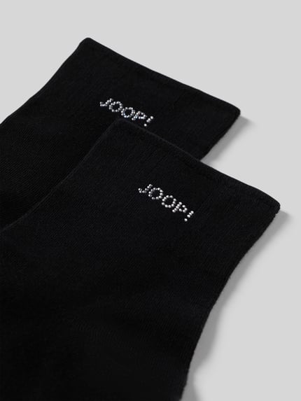 Productfoto, sokken met strass-steentjes van JOOP!, zwarte katoenmix met modal, logodetail, elastische band, gladde textuur