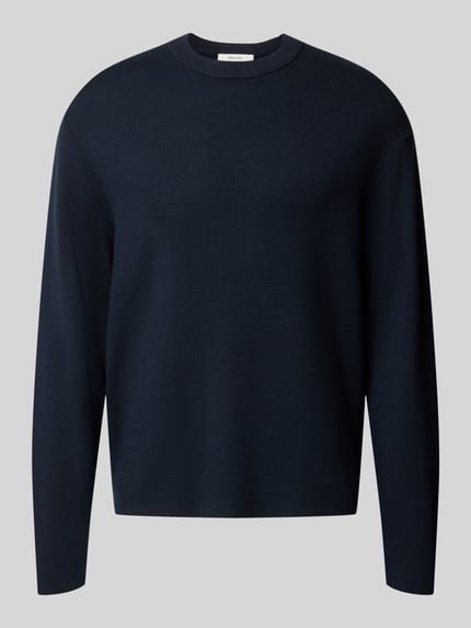 Produktfoto, Pullover mit Strukturstrick von Selected Homme in Dunkelblau, unifarben, Regular Fit, Rundhals, langarm, Strick, gerippte Abschlüsse