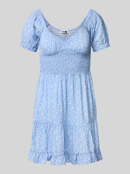 REVIEW Minikleid aus Viskose mit Smok-Details Bleu 2