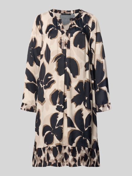Produktfoto, Figurumschmeichelndes Freizeitkleid aus reiner Viskose Modell 'NOS JULI' von Betty Barclay, Damen Freizeitkleid, beige-schwarze Blumenmuster, leichter Stoff, strukturierte Oberfläche