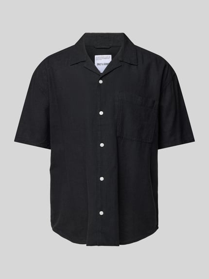 ONLY & SONS Relaxed Fit Freizeithemd aus Baumwoll-Leinen-Mix Modell 'CAIDEN' Black 2