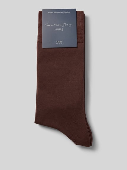 Produktfoto, Socken aus Baumwoll-Mix im 2er-Pack von Christian Berg Men, braun, elastisches Rippbündchen, Label-Print, glatte Struktur