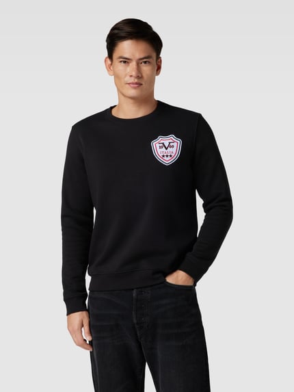 19V69 Italia Sweatshirt met labeldetail, model 'Matti' Zwart - 4