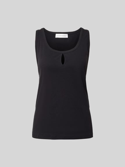 Produktfoto, Regular Fit Top mit Leinen-Anteil van Victoria Beckham, dames top in zwart, mix van katoen en linnen, cut-out, mouwloos design