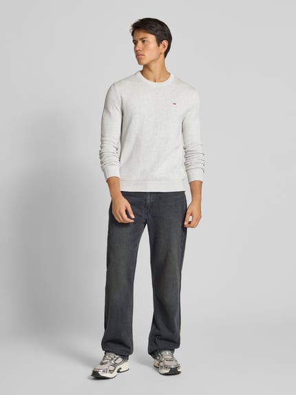 Tommy Jeans Regular Fit Strickpullover aus reiner Baumwolle Hellgrau Melange 1