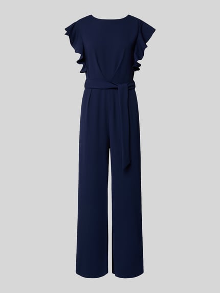 Produktfoto, Jumpsuit mit Bindegürtel und Eingrifftaschen von Apricot in Dunkelblau, Material-Mix mit Stretch-Anteil, Regular-Fit