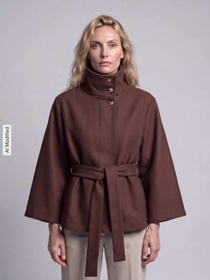 PIECES Loose Fit Poncho mit Bindegurt Modell 'AIKEN' Schoko 4