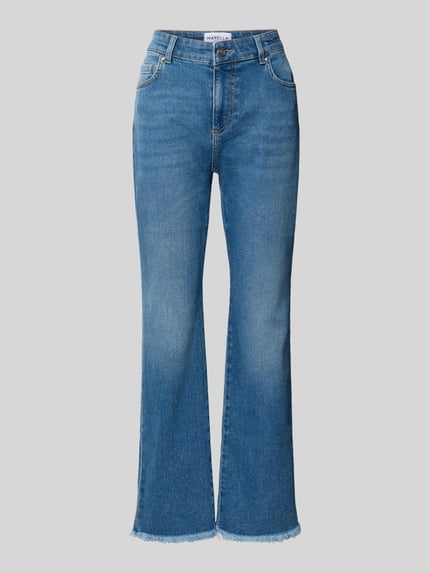 Produktfoto, Flared Fit Jeans aus Baumwoll-Mix in verkürzter Passform von Marella, mieszanka bawełny, rozkloszowany krój, skrócony fason, 5 kieszeni, zapięcie na guzik i zamek błyskawiczny, Szerokość w rozmiarze 36: 38 cm, Długość wewnętrzna nogawki w rozmiarze 36: 74 cm