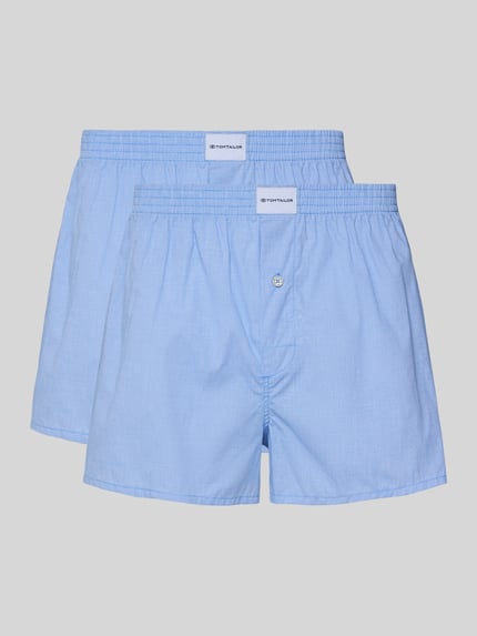 Produktfoto, Boxershorts aus Baumwolle im 2er-Pack von TOM TAILOR, hellblaues Karomuster, lockerer Schnitt, elastischer Bund, geknöpfter Eingriff