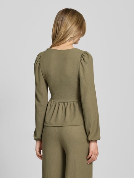 ONLY Slim Fit Langarmbluse in Wickel-Optik Modell '30 BILL' Khaki 5