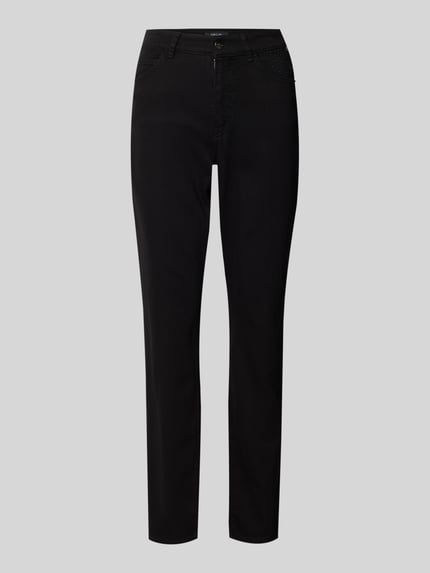 Productfoto, zwarte Skinny Fit Jeans uit elastische katoenmix met strassstenen, 5-pocket-ontwerp, riemlussen, Marc Cain, dames.