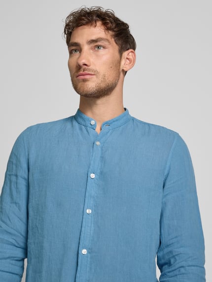 BOSS Orange Regular Fit Leinenhemd mit Stehkragen Modell 'Race' Rauchblau 3