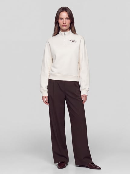 Tommy Hilfiger Sweatshirt mit Half Zip Troyerkragen Hellgelb 1
