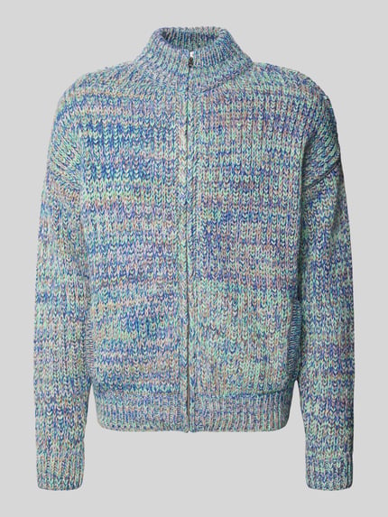Produktfoto, Relaxed Fit Gebreid jack van katoen-wolmix met viscose-aandeel Model 'UN-WASTED' van Armedangels, meerkleurig, gebreide look, met ritssluiting, logodetail, opstaande kraag, lange mouwen met geribd mouwboord en rompzoom, zijsteekzakken, knitwear, materiaalmix van katoen en wol met viscose.