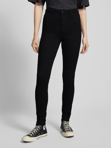 PIECES Skinny Fit High-Waist-Jeans mit Label-Patch Black 4