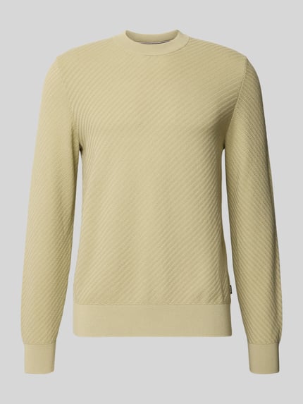 Produktfoto, heller Regular Fit Pullover aus reiner Baumwolle Modell 'H-Lofranco' von BOSS mit feiner Struktur und dezenten Streifen, Herren Pullover von BOSS