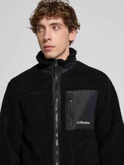 JACK & JONES Fleecejack met opstaande kraag en borstzak, model 'SHO' BLACK - 3