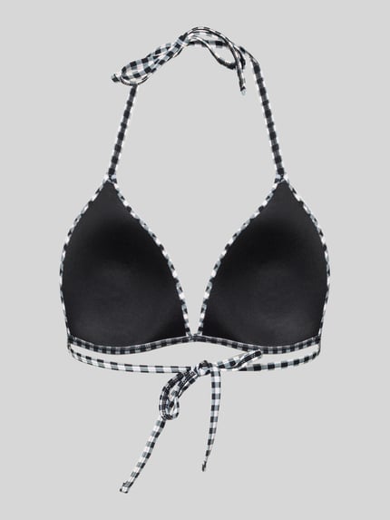 Produktfoto, Bikini-Oberteil mit Vichy-Karo und Schnürung von Jake*s Casual in Schwarz-Weiß, Stretch-Material, körpernahe Passform