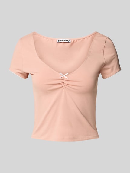 REVIEW T-shirt krótki z dekoltem w serek Brudnoróżowy 2