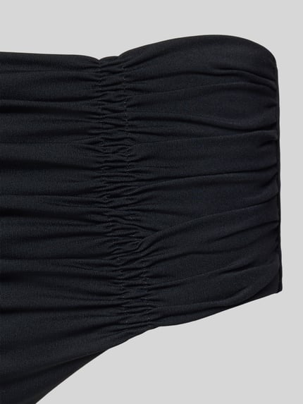 Produktfoto, Bikini-Slip mit Raffungen von Seafolly, Schwarz, glatter Material-Mix mit Stretch-Anteil, körpernah, Detailaufnahme.