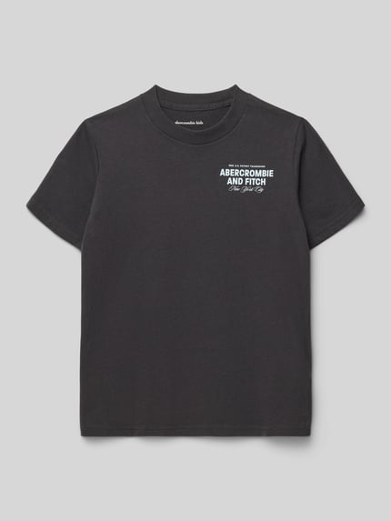 Productfoto, T-Shirt met ronde hals en labelprints van Abercrombie&Fitch, katoenmix, regular fit, zwarte kleur, ruglengte maat 134: 54 cm