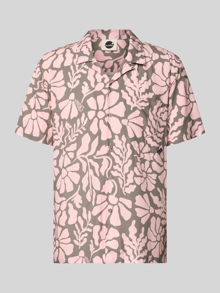 Produktfoto, Freizeithemd im Allover-Look Modell 'Melo' von BOARDIES aus reinen LENZING™ ECOVERO™ Fasern in Rosa und Grau, Regular-Fit, Reverskragen, Brusttasche.