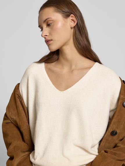 ONLY Regular Fit Pullover mit V-Ausschnitt Modell 'RICA LIFE' Ecru 3