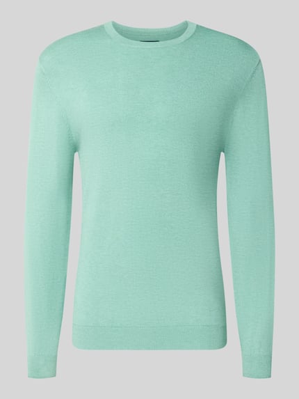 Produktfoto, Strickpullover mit geripptem Rundhalsausschnitt von MCNEAL in Mintgrün, taillierte Passform, glatte Textur, neutrale Fläche