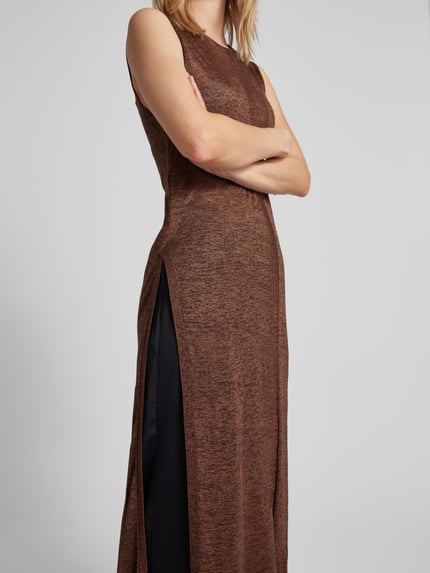 Stefanel maxi-jurk met structuurpatroon Middenbruin - 3