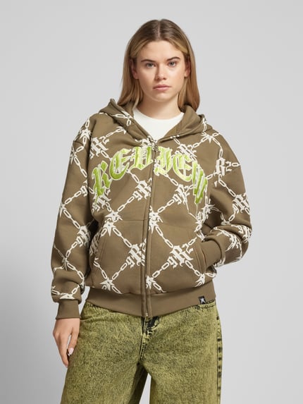 REVIEW Sweatjacke mit Label-Patches Oliv 4