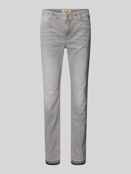 Produktfoto, Slim Fit Jeans im 5-Pocket-Design Modell 'Zack' von MOS MOSH in hellem Grau, Baumwoll-Mix, sichtbare Nähte und Metallknopf