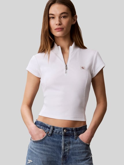 Calvin Klein Jeans Slim Fit cropped T-Shirt aus Baumwoll-Mix Weiss 1